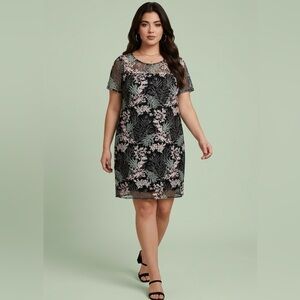 NWOT Lane Bryant Plus Size Black Embroidered Overlay Above Knee Dress - 22/24